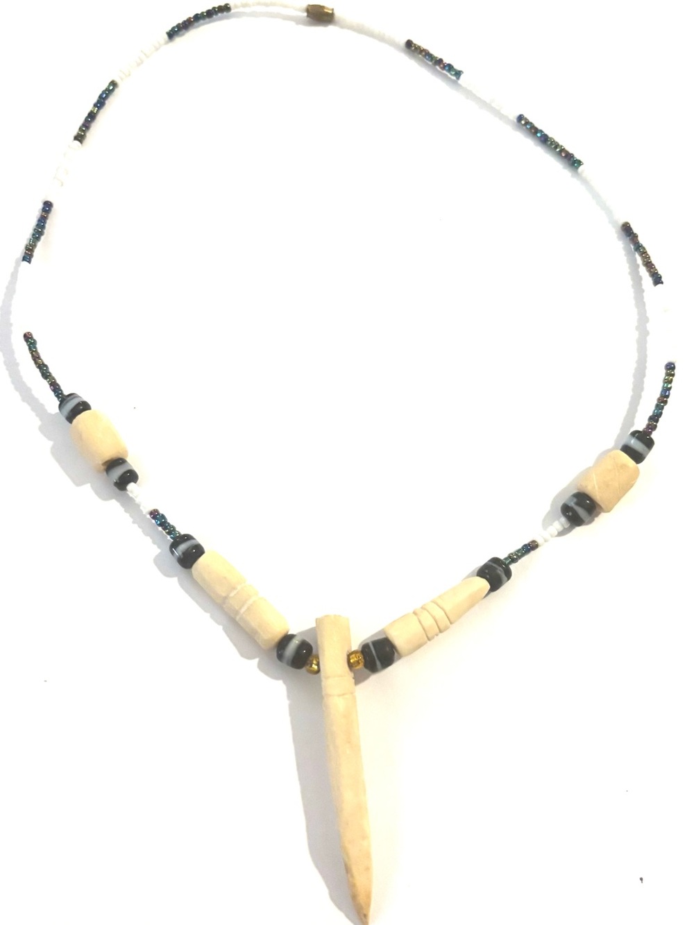 Natural Cream and Black Beaded Pendant Necklace